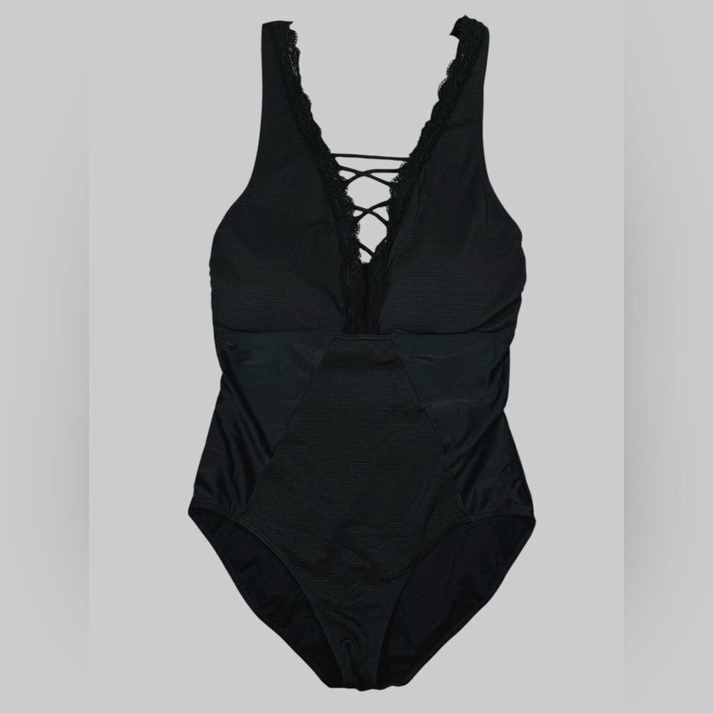 Seekers Australia Black Sexy V Plunge Neckline Lace One Piece Swimsuit